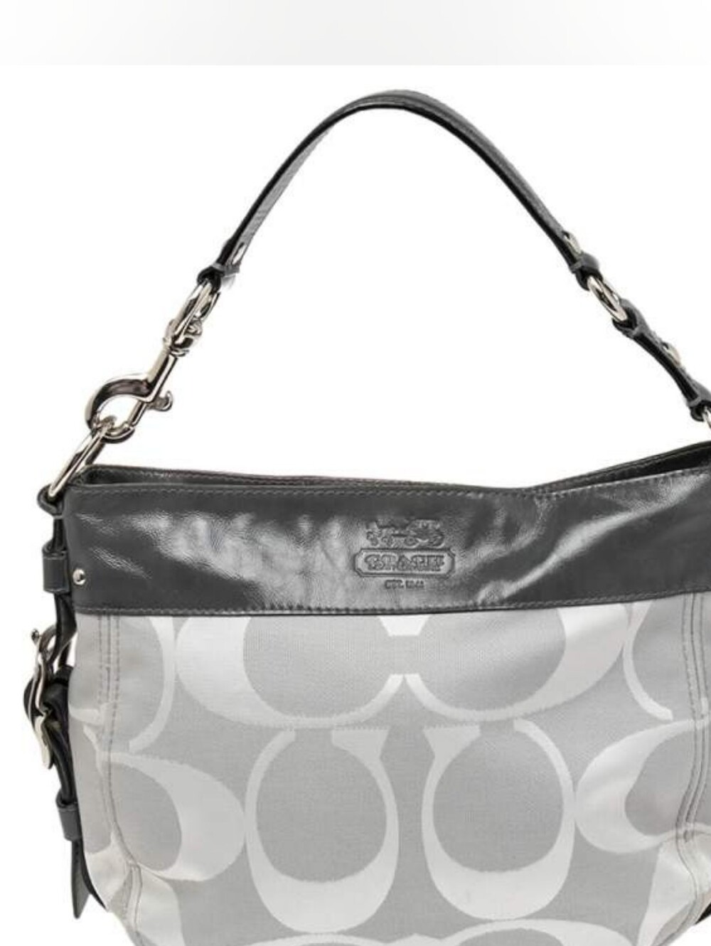 COACH Zoe Medium Hobo Bag F14630 Gray Signature Jacquard Patent Leather Purse